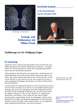 Geiger, Einführung Lesung Niklas Frank