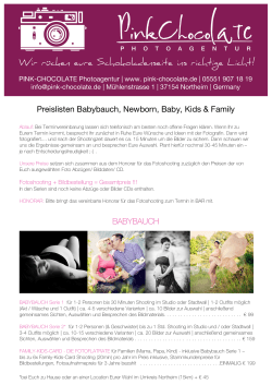 Preislisten Babybauch, Newborn, Baby, Kids - Pink