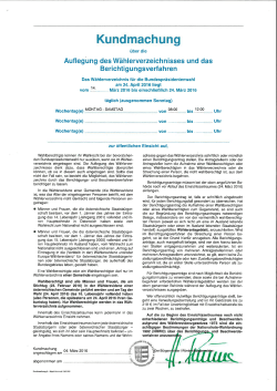Kundmachung über die Auflegung des Wählerverzeichnisses und