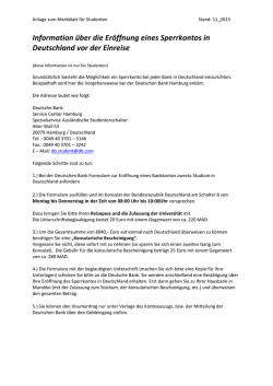 Information über die Eröffnung eines Sperrkontos in Deutschland