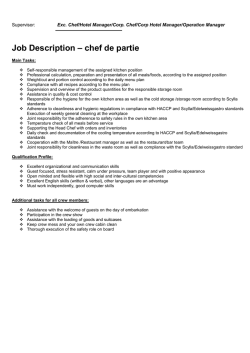 Job Description &ndash; chef de partie