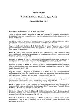 Publikationen Prof. Dr. Erik Farin-Glattacker (geb. Farin) (Stand