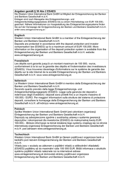 Hinweis nach &sect; 38 Abs 2 ESAEG - Western Union International Bank