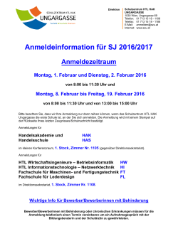 Anmeldeinformationen - Schulzentrum HTL HAK Ungargasse