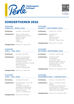 Perle Sonderthemenplan 2016 - Perle Stadtmagazin Tuttlingen