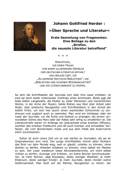 Johann Gottfried Herder : &raquo;&Uuml;ber Sprache und - Literatur-Live