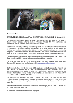 Pressemitteilung INTERNATIONAL ISPC Shetland Pony SHOW IN