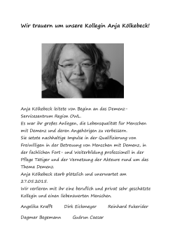 Wir trauern um unsere Kollegin Anja Kölkebeck!