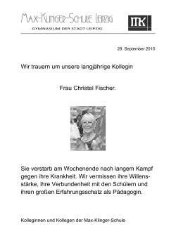 Wir trauern um unsere langjährige Kollegin Frau Christel Fischer