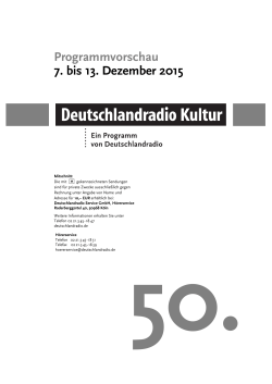 Programmvorschau 7. bis 13. Dezember 2015