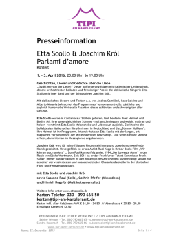 Presseinformation Etta Scollo & Joachim Kr&oacute;l Parlami d`amore