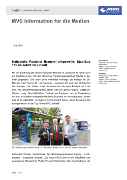 Haltestelle Paulaner Brauerei eingeweiht: StadtBus 159 ab sofort im