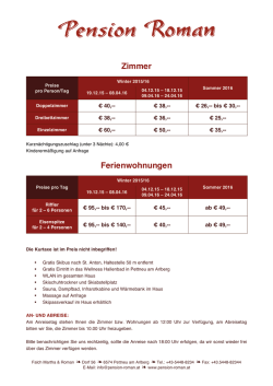 Preise - Pension Roman