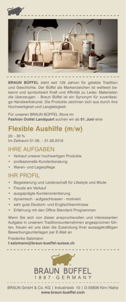 Verkaufsberater/in 20-30%, Braun B&uuml;ffel