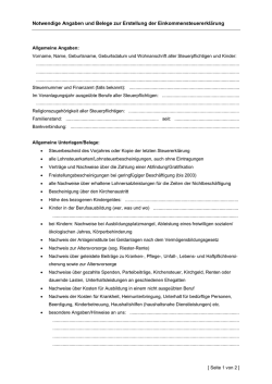 Liste mit Angaben zur Vorbereitung der Einkommensteuererklärung