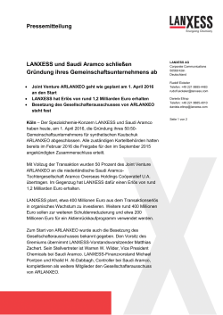 Pressemitteilung LANXESS und Saudi Aramco schließen Gründung