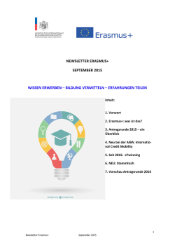 NEWSLETTER ERASMUS+ SEPTEMBER 2015 WISSEN