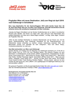Jet2.com fliegt ab April 2016 nach Edinburgh in