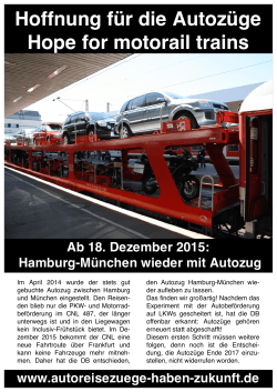 Hoffnung für die Autozüge Hope for motorail trains Ab 18. Dezember