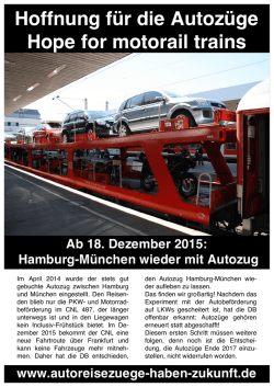 Hoffnung f&uuml;r die Autoz&uuml;ge Hope for motorail trains Ab 18. Dezember