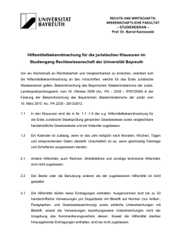 Hilfsmittelbekanntmachung f&uuml;r die juristischen