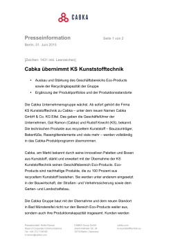 Presseinformation Cabka übernimmt KS Kunststofftechnik