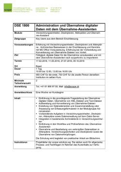 DSE 1800 Administration und &Uuml;bernahme digitaler Daten mit dem