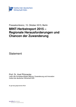 MINT-Herbstreport 2015 - Institut der deutschen Wirtschaft K&ouml;ln