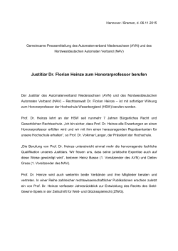 Justitiar Dr. Florian Heinze zum Honorarprofessor berufen