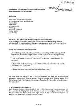 Bericht und Antrag zur Weisung 5 Gründung des