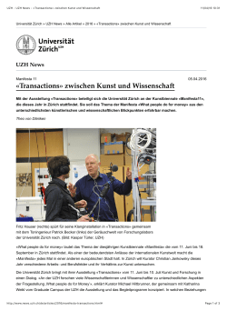 UZH - UZH News - «Transactions» zwischen Kunst und Wissenschaft