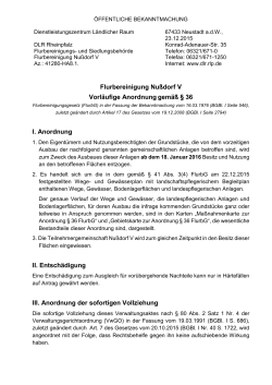 Flurbereinigung Nußdorf V Vorläufige Anordnung gemäß § 36 I