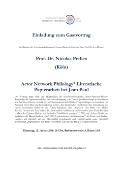 Einladung zum Gastvortrag Prof. Dr. Nicolas Pethes (Köln) Actor
