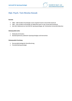 Dipl. Psych. Tom-Nicolas Kossak - Lehrstuhl f&uuml;r Sportpsychologie