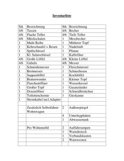 Inventarliste Stk Bezeichnung Stk Bezeichnung 4/6 Tassen 4/6