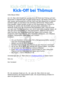 Hallo Blauen Biker Am 19. M&auml;rz 2016 findet der sechste Kick