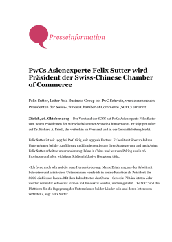 PwCs Asienexperte Felix Sutter wird Präsident der Swiss