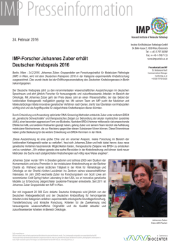 IMP-Forscher Johannes Zuber erh&auml;lt Deutschen Krebspreis 2016