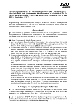 Verordnung des Rektorats der Johannes Kepler Universität Linz