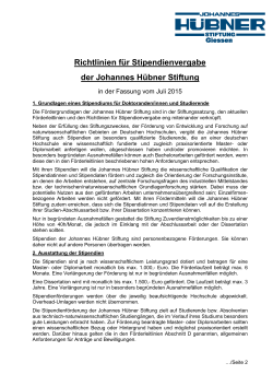 Richtlinien für Stipendienvergabe der Johannes Hübner Stiftung