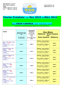 Charter Preisliste: vom Nov 2015 bis März 2016