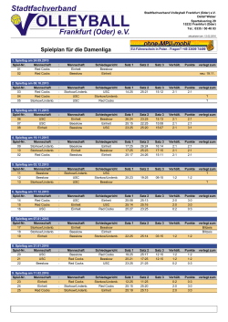 Spielplan für die Damenliga - Stadtfachverband Volleyball Frankfurt