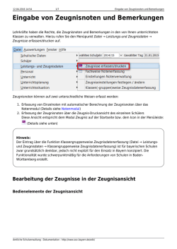 Eingabe von Zeugnisnoten und Bemerkungen - ASV