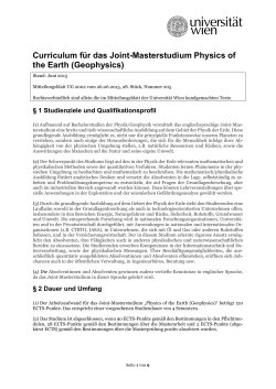 Curriculum für das Joint-Masterstudium Physics of the Earth