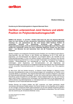 Oerlikon unterzeichnet Joint Venture und stärkt Position im