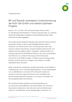BP und Rosneft vereinbaren Umstrukturierung der Ruhr Oel GmbH