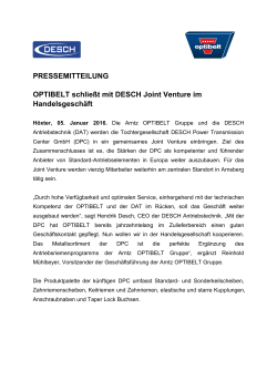 PRESSEMITTEILUNG OPTIBELT schließt mit DESCH Joint Venture