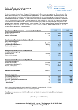 Preise für die Grund- und Ersatzversorgung Elektrizität ab 01.01.2016