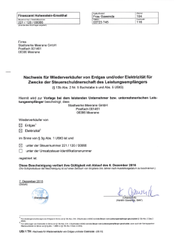 Nachweis Wiederverkäufer Erdgas und Elektrizität bis 06.12.2016