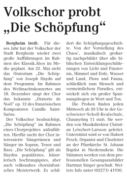 Volkschor probt „Die Schöpfung“ - Volkschor der Stadt Bergheim eV